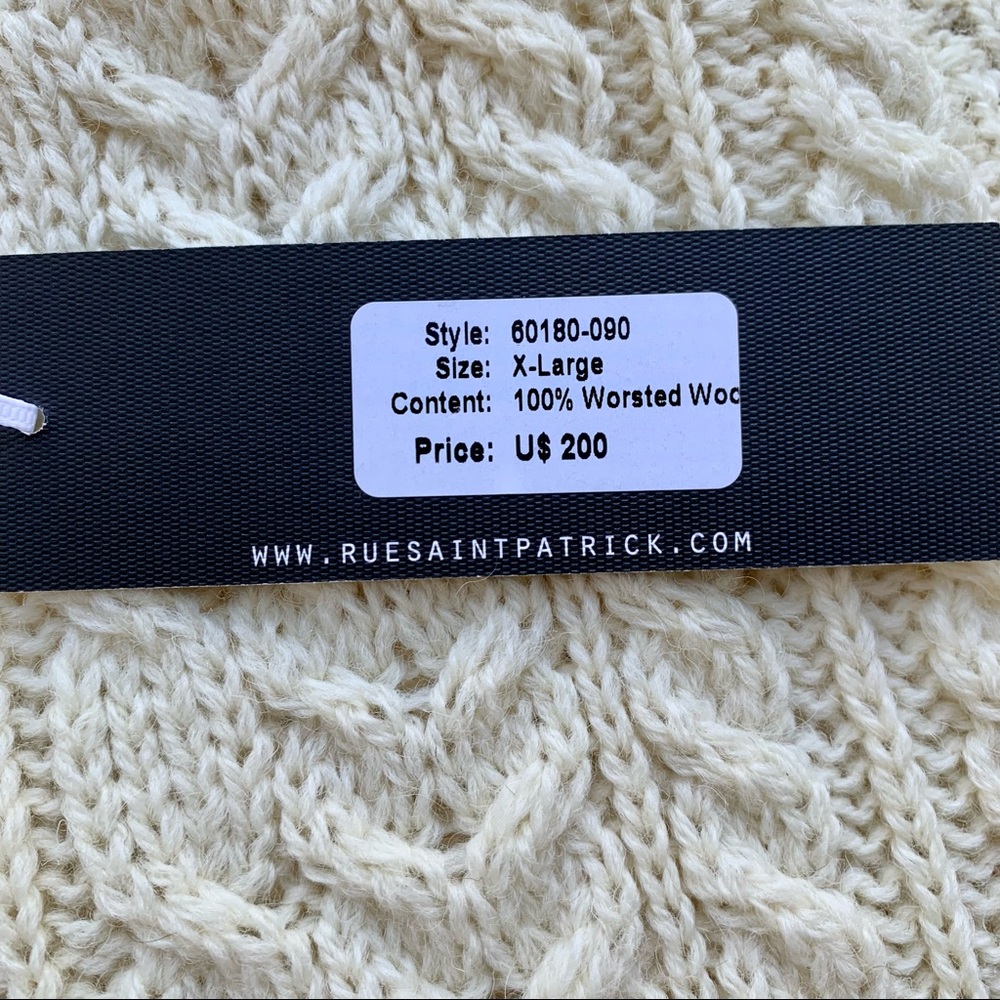 NWT Mens Rue Saint Patrick Worsted Wool Irish Fishermans Ivory Cableknit Sweater - Picture 3 of 6